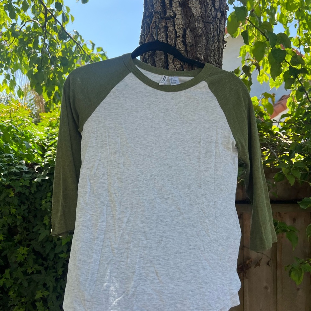 Green and White Raglan Sleeve Shirt